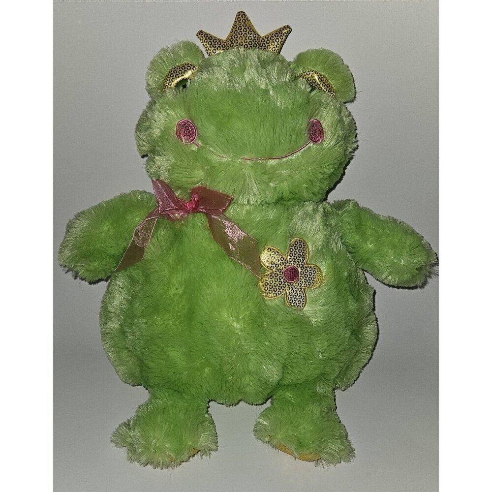 Dream Green Frog Plush 16" Stuffed Animal Yellow Crown Flower Pink Bow Easter